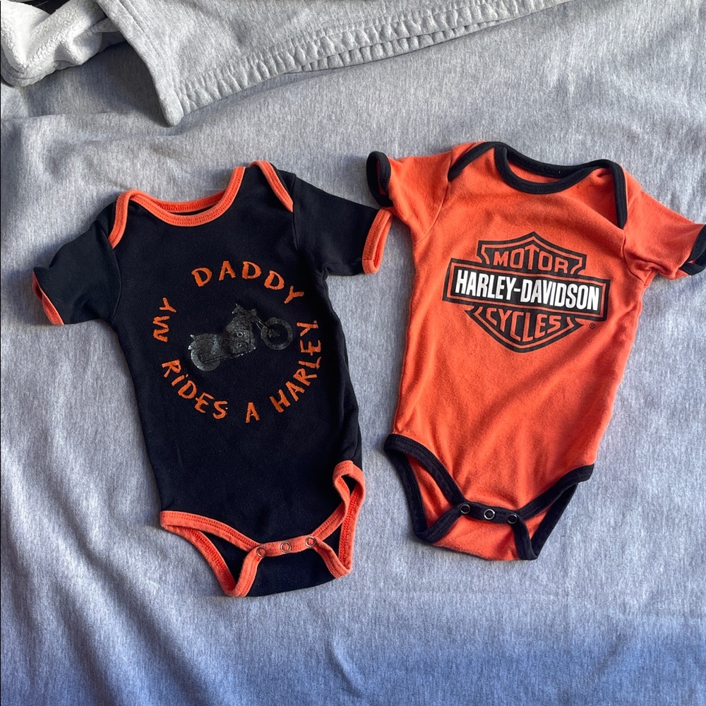 Harley-Davidson Black and Orange Baby Bodysuits